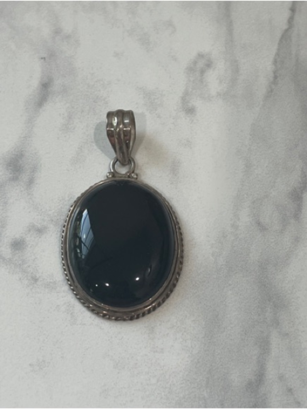 Sterling Silver Black Onyx Oval Pendant -
